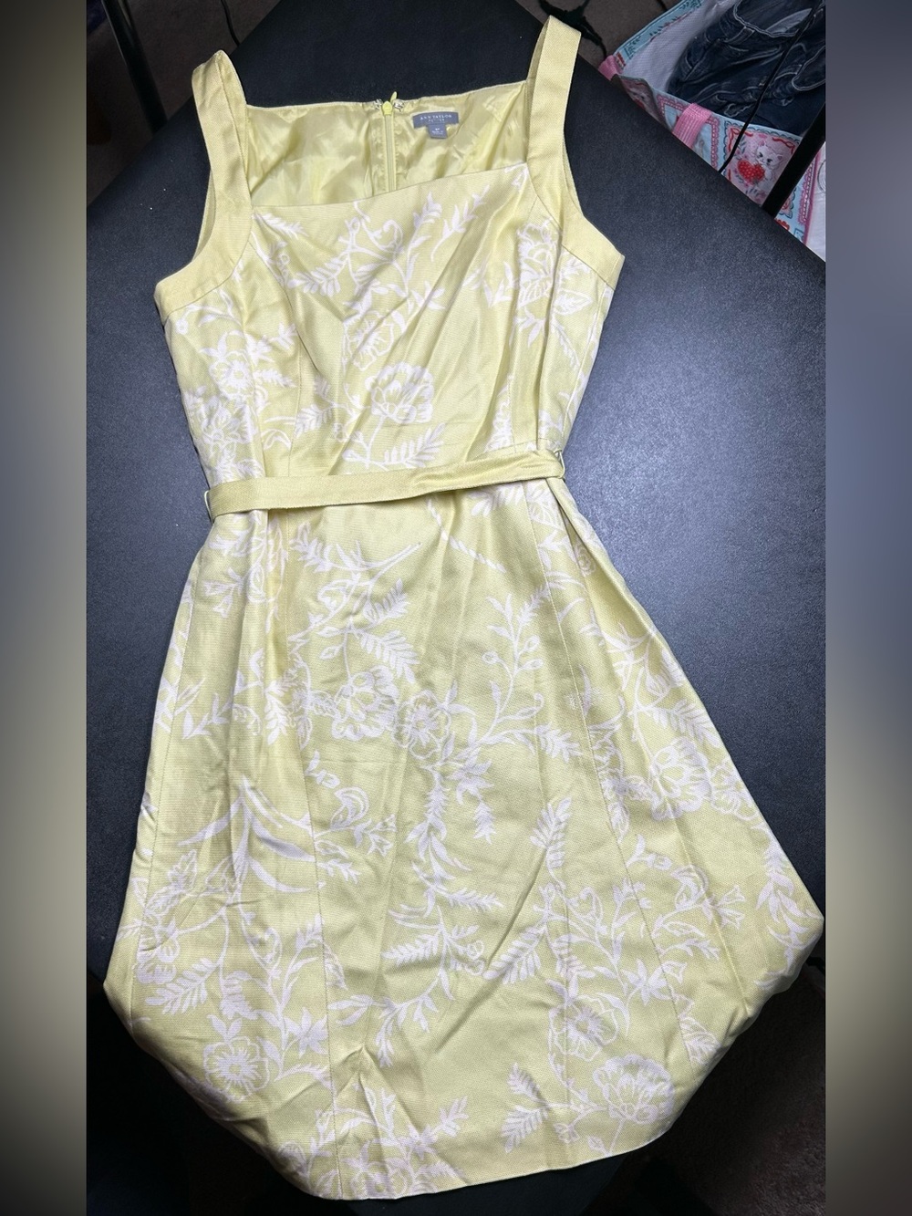 Ann Taylor Size 8P Light Green Square Neck Tie Waist Silk Floral Dress